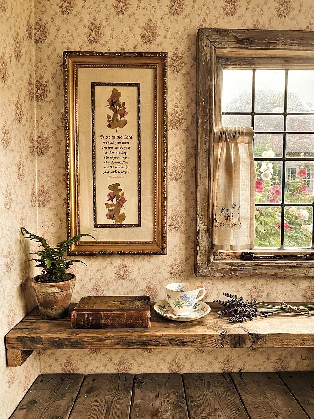 Framed Floral Wall Art in Brown & Gold